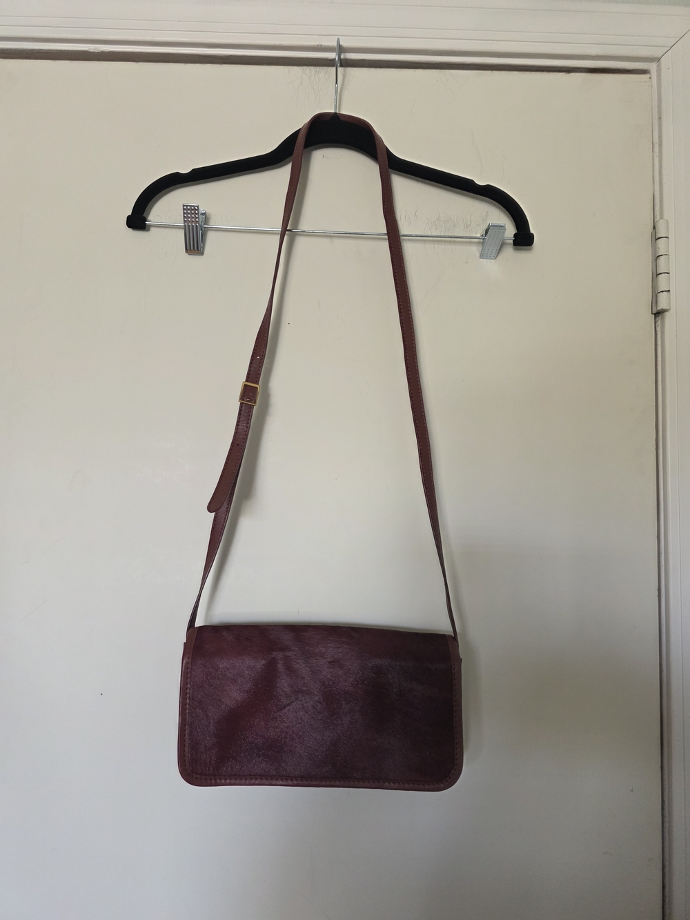 Margot Burgundy Calf Hair Leather Crossbody Shoulder Bag